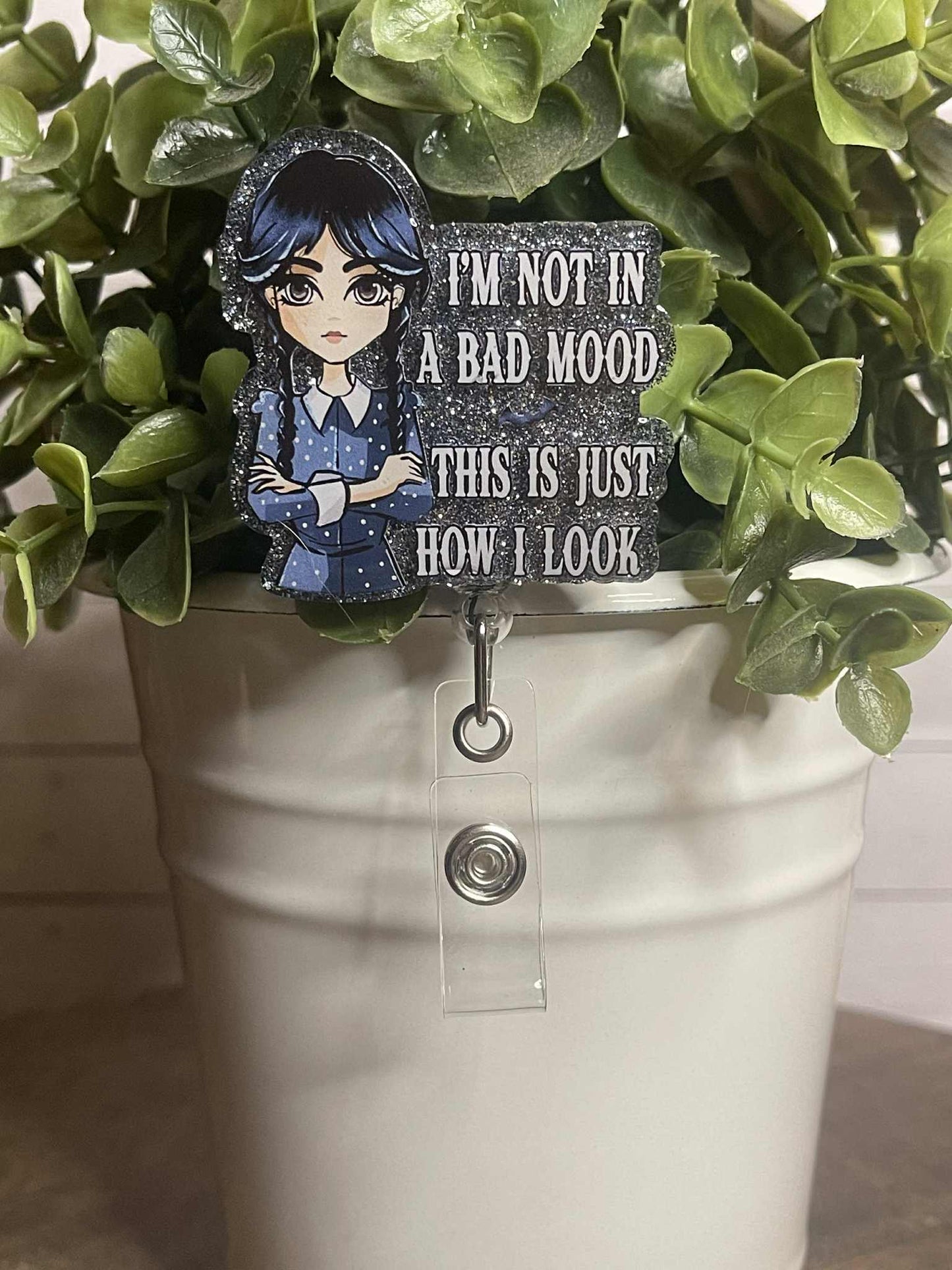 Wendy Addams Family-I'm not in a bad mood-slate glitter