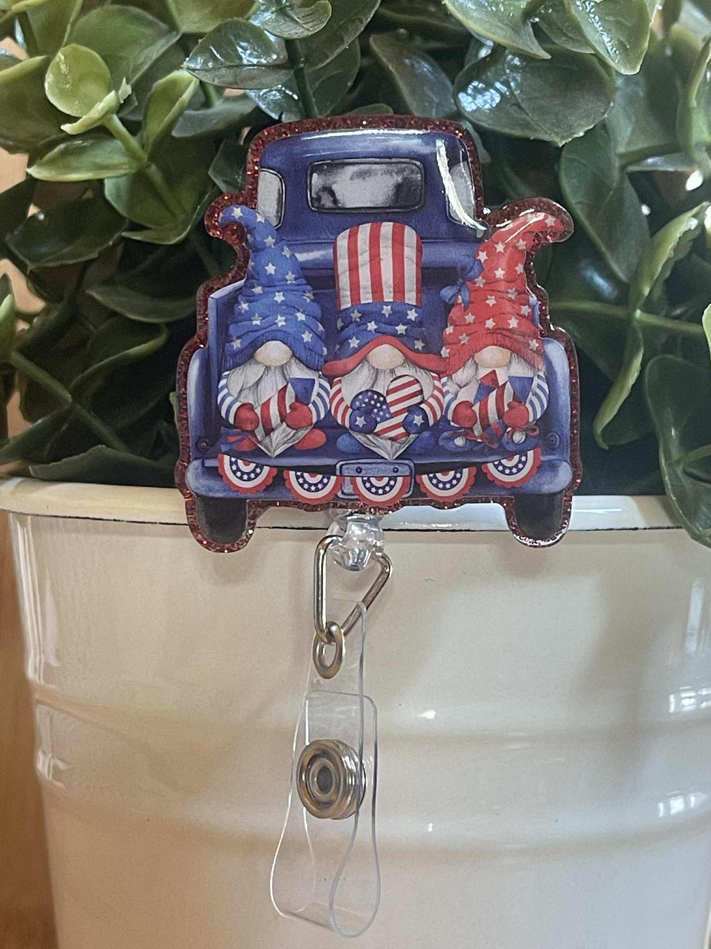 4th of July Gnome Truck-Red Glitter