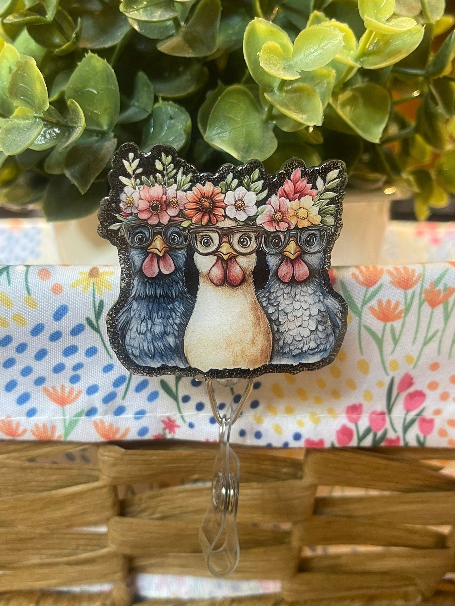 3 floral chickens-black mica