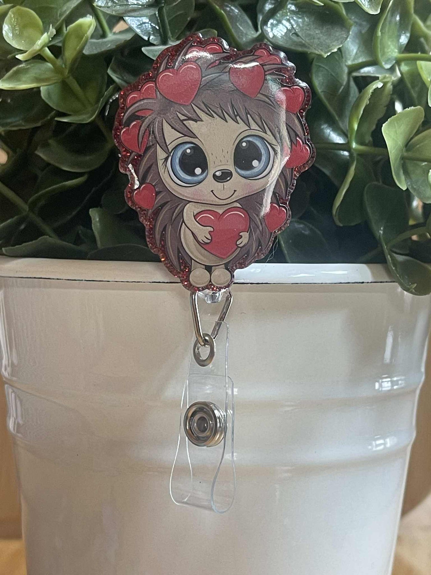 Valentine Hedgehog with Hearts-Red Glitter
