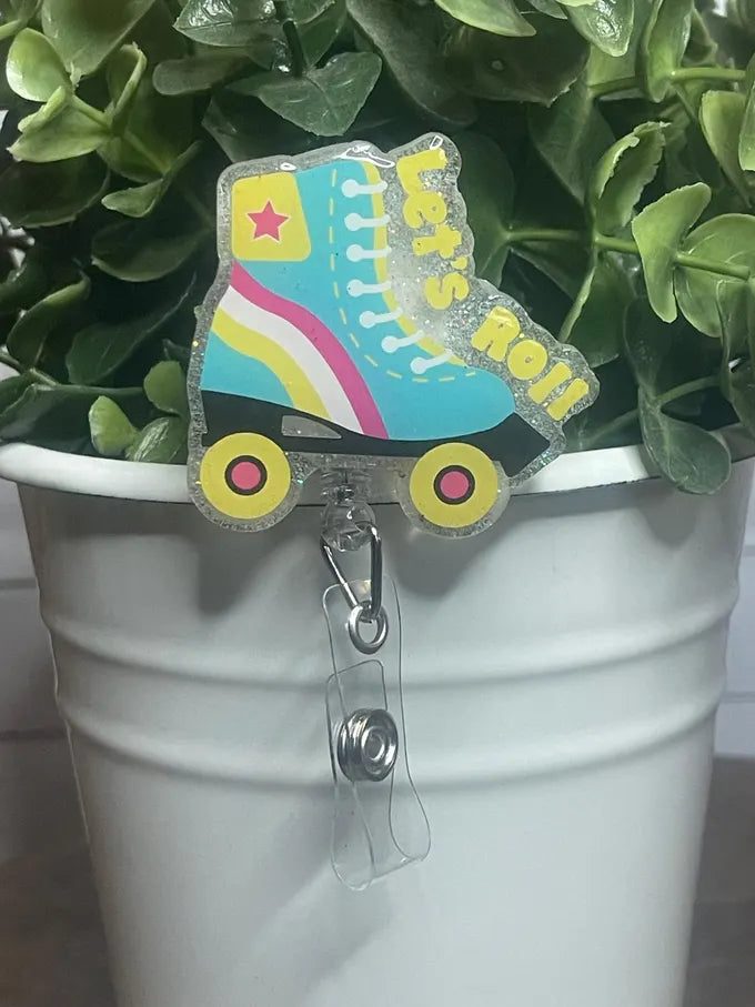 Retro Let's roll roller skate-white glitter