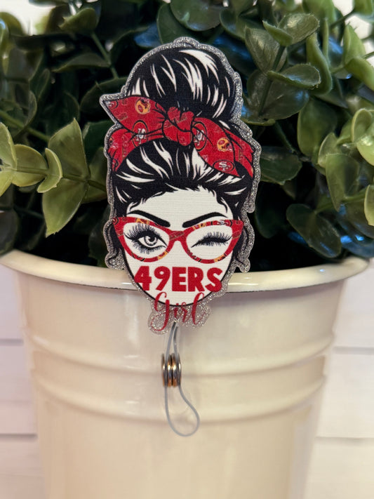 2.75"x1.5" San Francisco 49ers messy bun girl