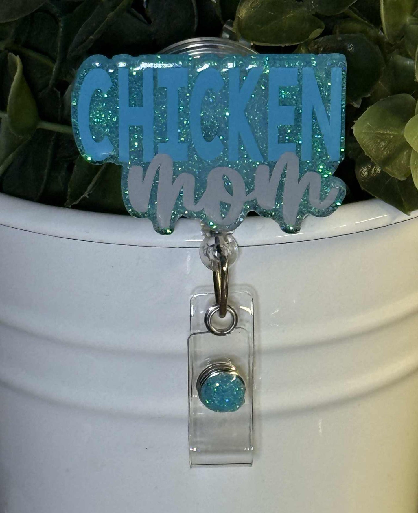 Chicken Mom-Blue Glitter