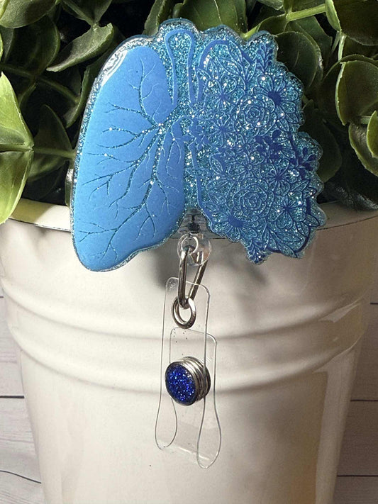 Blue Floral Respiratory Lungs -Blue Glitter