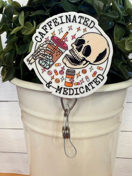 2.25"x2.25" Caffeinated & Medicated Skeleton