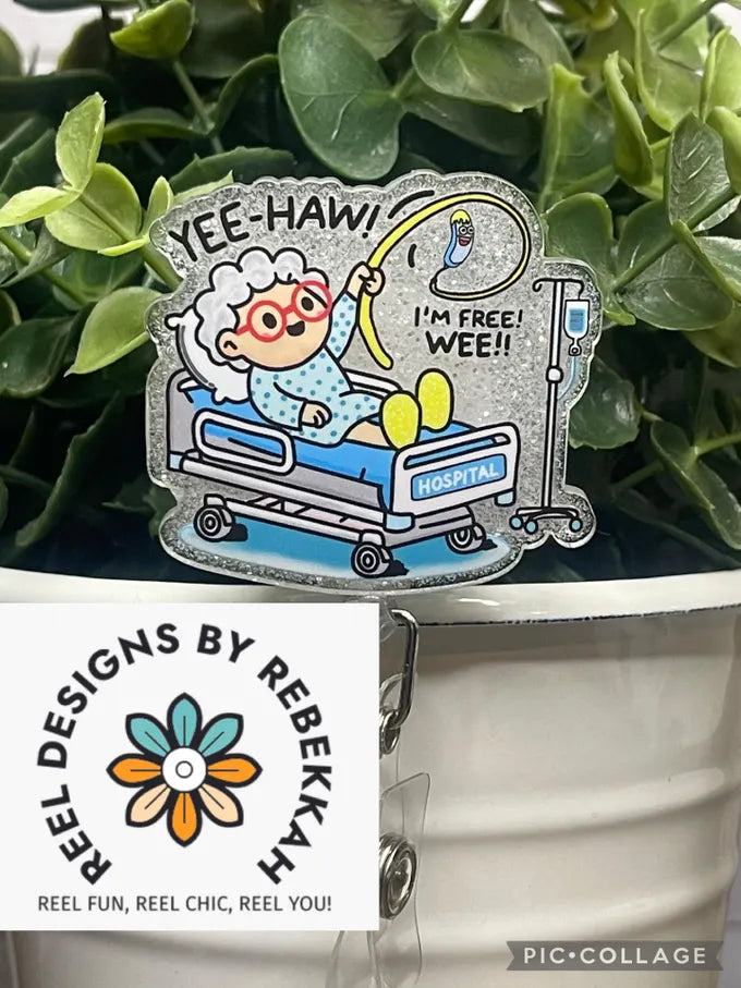 HAND DRAWN YEE-HAW Granny PUREWICK-white glitter