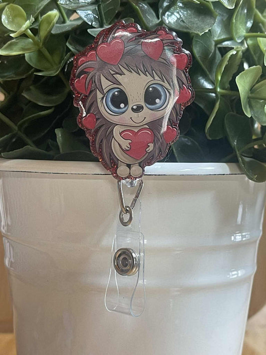Valentine Hedgehog with Hearts-Red Glitter